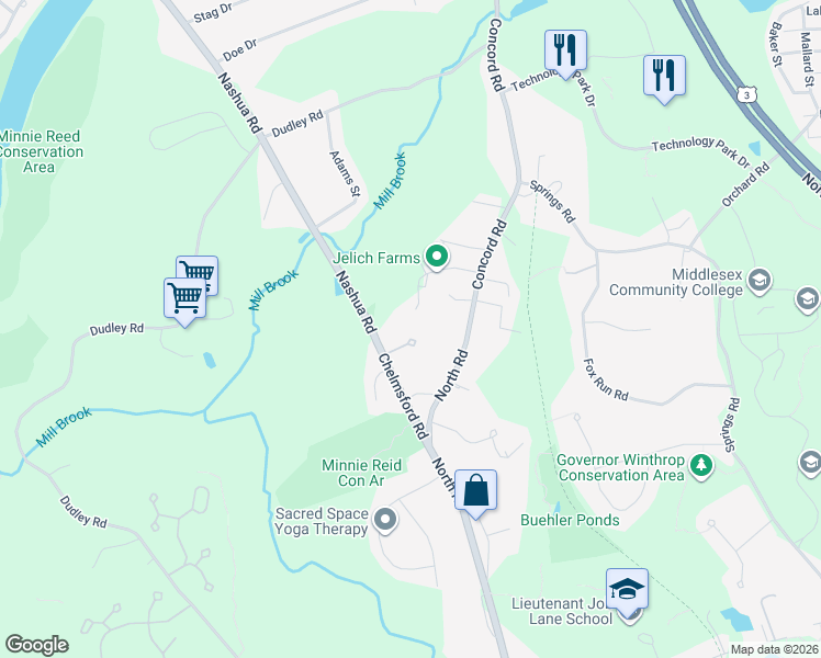 map of restaurants, bars, coffee shops, grocery stores, and more near 5 Isabella Lane in Bedford