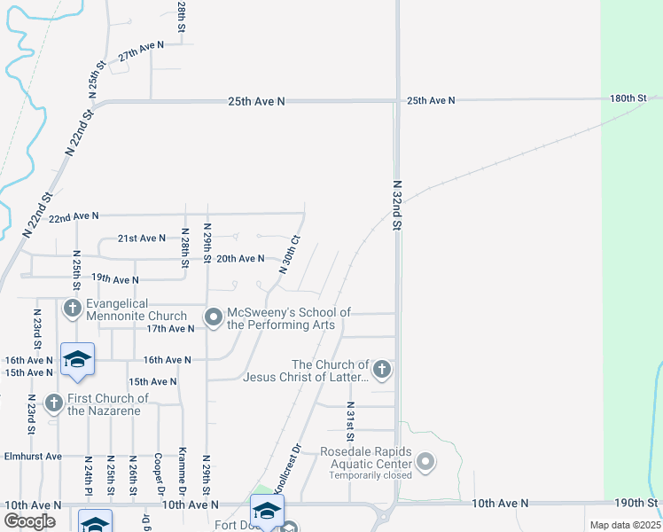 map of restaurants, bars, coffee shops, grocery stores, and more near 2005 Grandview Drive in Fort Dodge