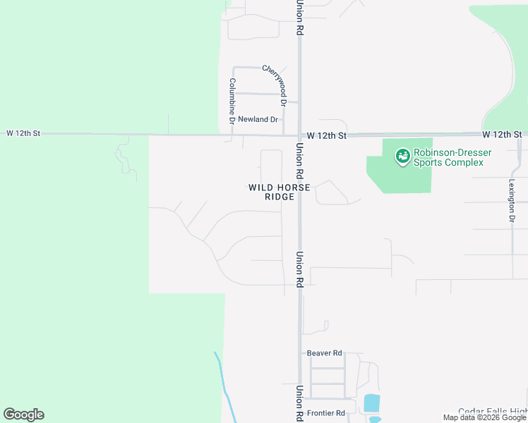 map of restaurants, bars, coffee shops, grocery stores, and more near 2507 Union Road in Cedar Falls