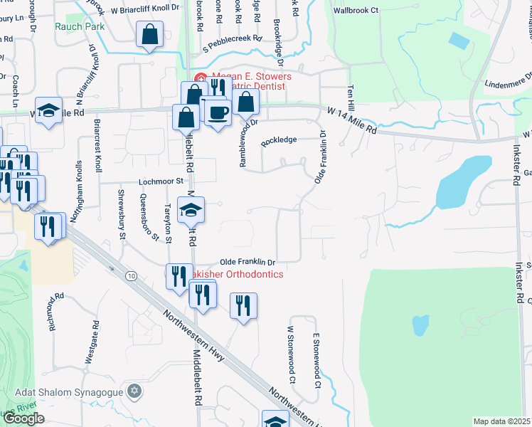 map of restaurants, bars, coffee shops, grocery stores, and more near 28824 Still Valley Drive in Farmington Hills