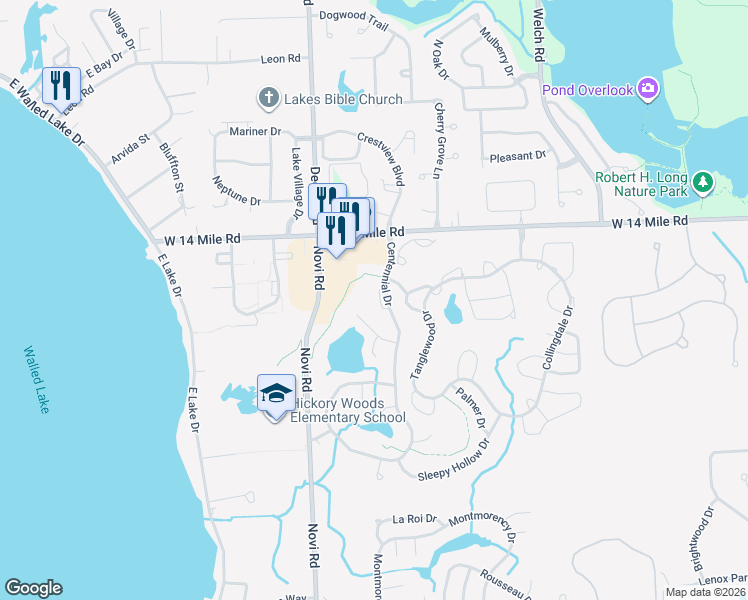 map of restaurants, bars, coffee shops, grocery stores, and more near 31191 Livingston Drive in Novi