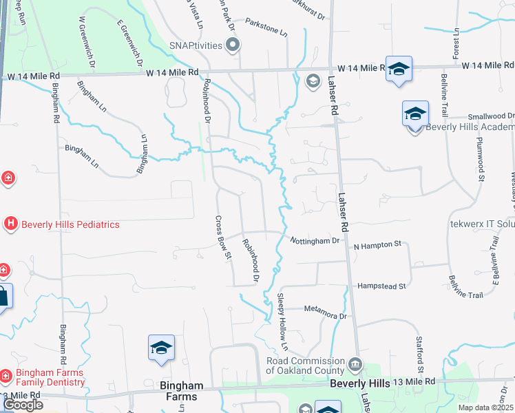 map of restaurants, bars, coffee shops, grocery stores, and more near 22465 North Nottingham Drive in Beverly Hills