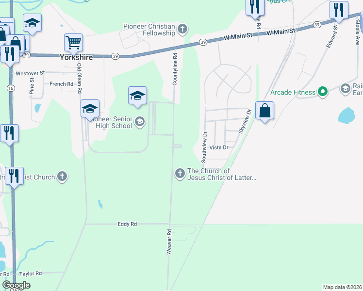 map of restaurants, bars, coffee shops, grocery stores, and more near 12100 Countyline Road in Arcade