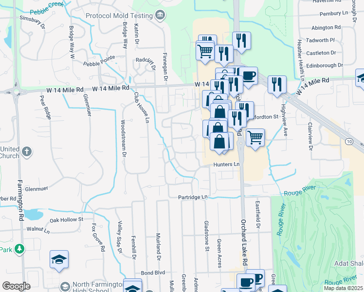map of restaurants, bars, coffee shops, grocery stores, and more near in Howell
