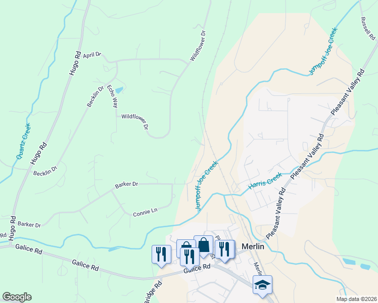 map of restaurants, bars, coffee shops, grocery stores, and more near 1090 Barker Drive in Merlin