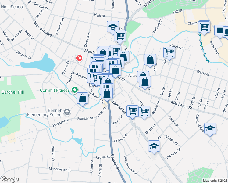 map of restaurants, bars, coffee shops, grocery stores, and more near 42 Mount Pleasant Avenue in Leominster