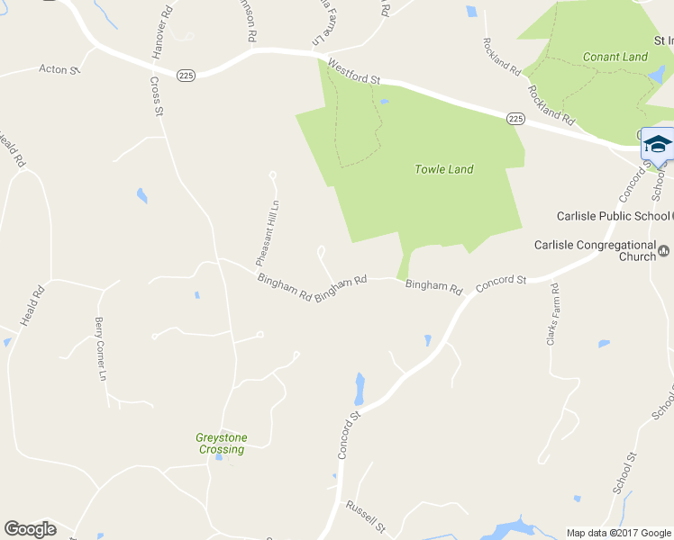 map of restaurants, bars, coffee shops, grocery stores, and more near 168 Bingham Road in Carlisle