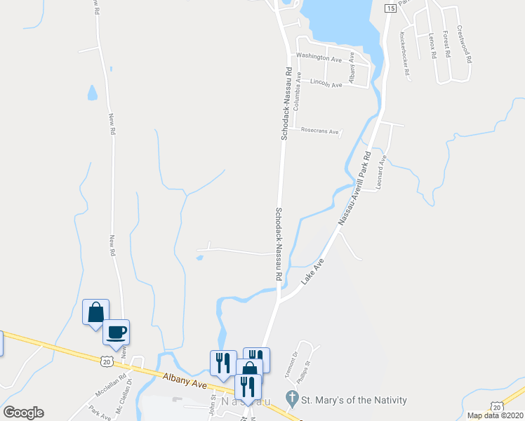 map of restaurants, bars, coffee shops, grocery stores, and more near 43 County Road 7 in Nassau