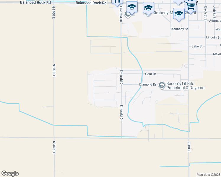 map of restaurants, bars, coffee shops, grocery stores, and more near 3647 North 3450 East in Kimberly
