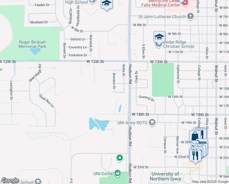 map of restaurants, bars, coffee shops, grocery stores, and more near 1899 Sheldon Avenue in Cedar Falls
