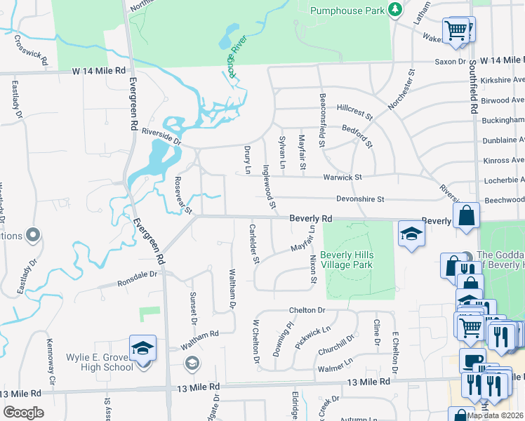map of restaurants, bars, coffee shops, grocery stores, and more near 19321 Devonshire Street in Beverly Hills