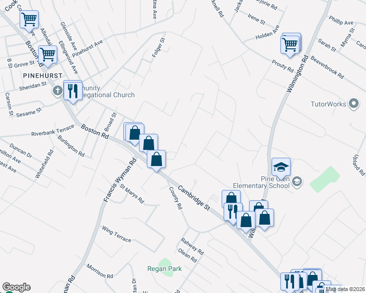map of restaurants, bars, coffee shops, grocery stores, and more near 7 Douglas Avenue in Burlington