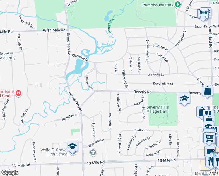 map of restaurants, bars, coffee shops, grocery stores, and more near 19341 Devonshire Street in Beverly Hills