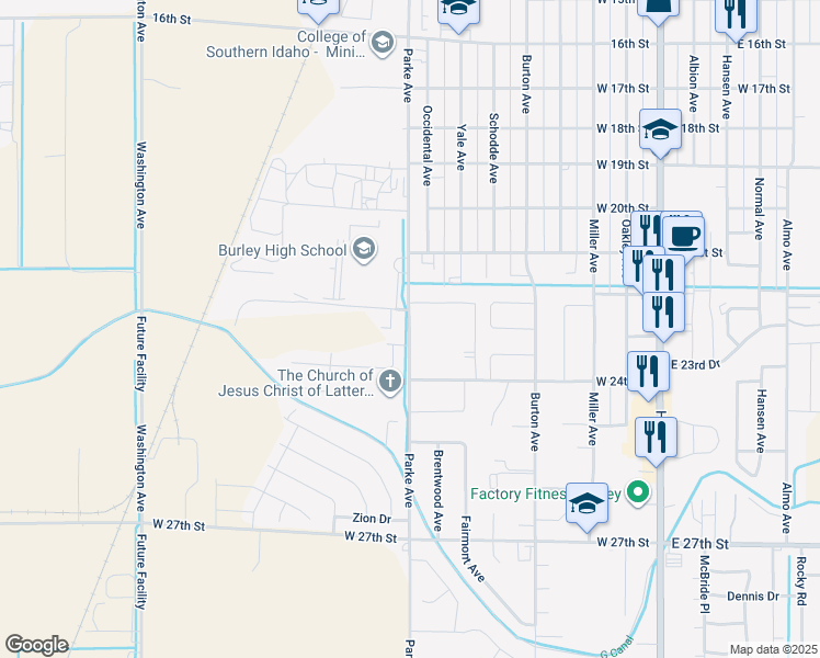 map of restaurants, bars, coffee shops, grocery stores, and more near 2200 Parke Avenue in Burley