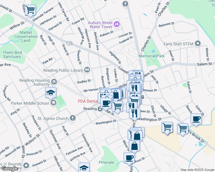 map of restaurants, bars, coffee shops, grocery stores, and more near 31 Bancroft Avenue in Reading