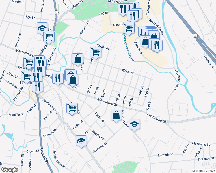map of restaurants, bars, coffee shops, grocery stores, and more near 146 5th Street in Leominster