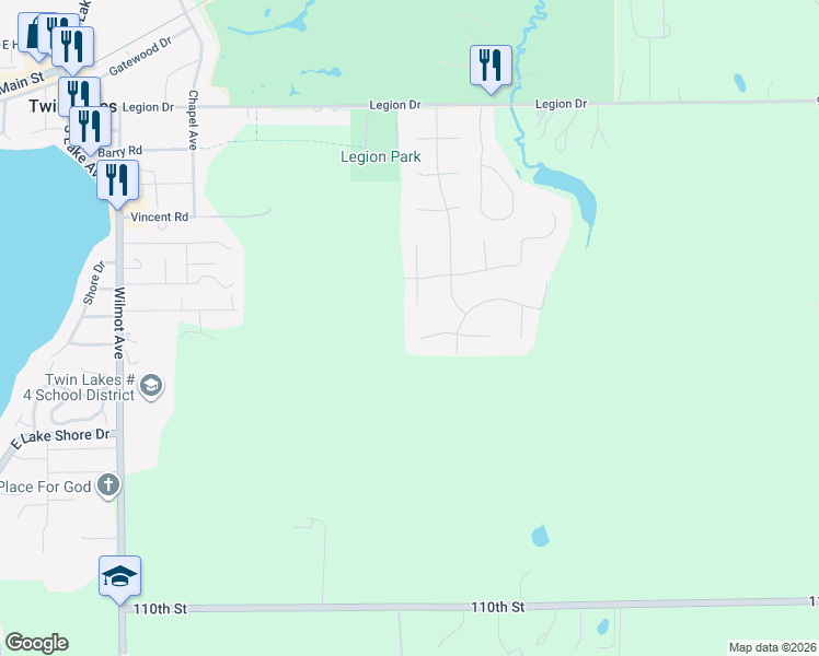 map of restaurants, bars, coffee shops, grocery stores, and more near 722 Bayhill Avenue in Twin Lakes