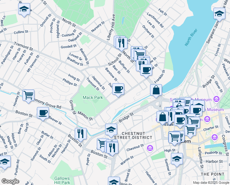 map of restaurants, bars, coffee shops, grocery stores, and more near 12 Dunlap Street in Salem