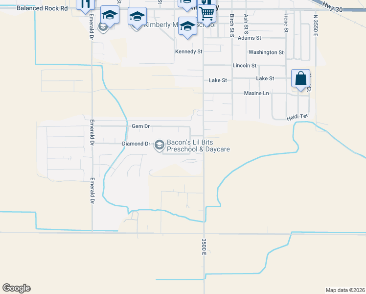 map of restaurants, bars, coffee shops, grocery stores, and more near 201 Jasper Street in Kimberly