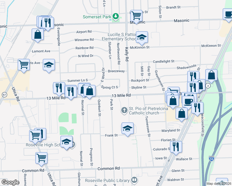 map of restaurants, bars, coffee shops, grocery stores, and more near 18344 Spring Court South in Fraser