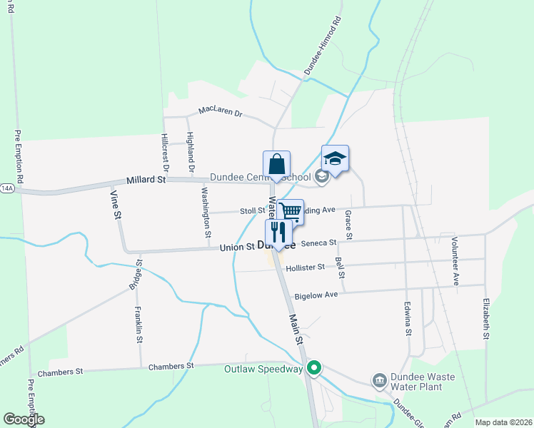map of restaurants, bars, coffee shops, grocery stores, and more near 36 Water Street in Dundee