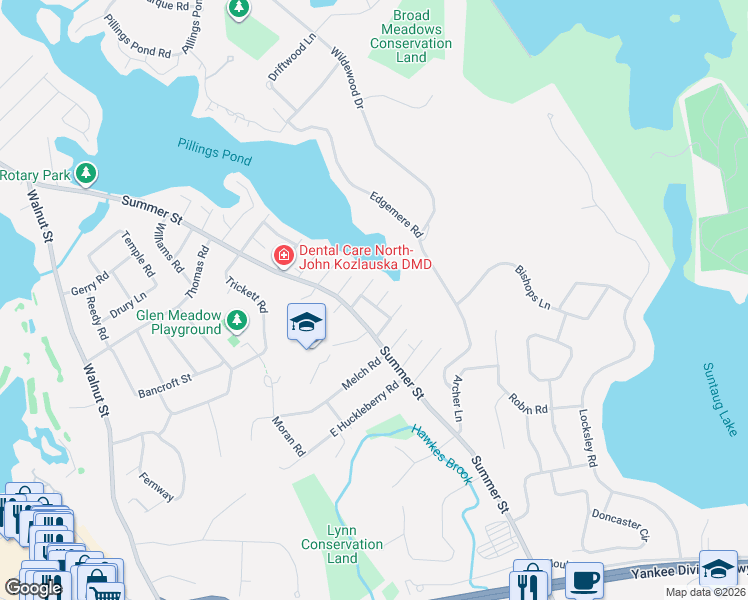map of restaurants, bars, coffee shops, grocery stores, and more near 14 Parkwood Road in Lynnfield