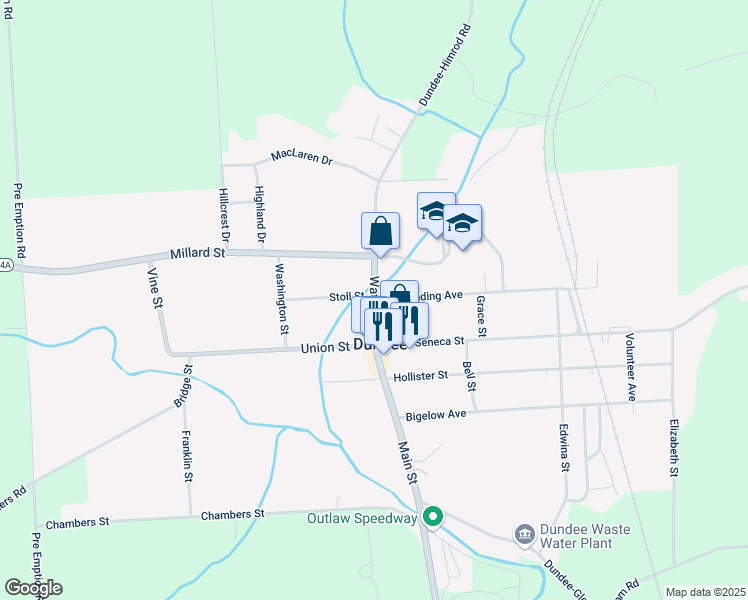 map of restaurants, bars, coffee shops, grocery stores, and more near Water Street & Harpending Avenue in Dundee