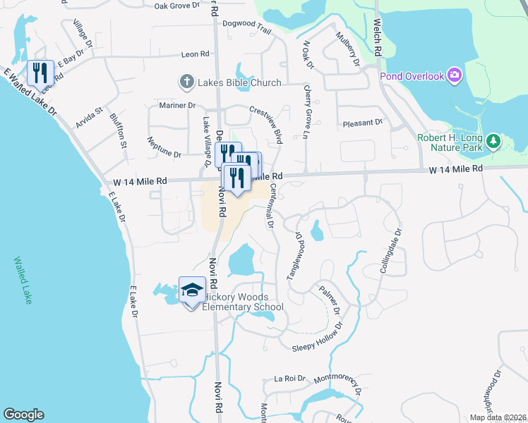 map of restaurants, bars, coffee shops, grocery stores, and more near 31191 Livingston Drive in Novi