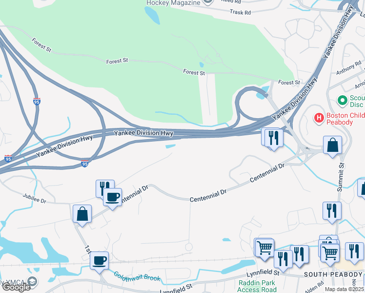 map of restaurants, bars, coffee shops, grocery stores, and more near 200 Jubilee Drive in Peabody