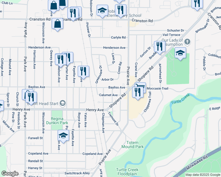 map of restaurants, bars, coffee shops, grocery stores, and more near 1878 Marion Court in Beloit