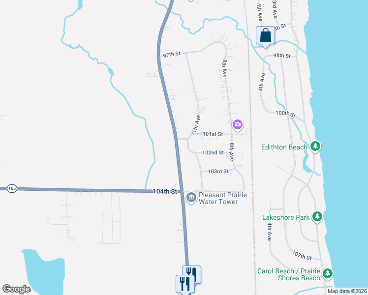 map of restaurants, bars, coffee shops, grocery stores, and more near 10128 11th Avenue in Pleasant Prairie