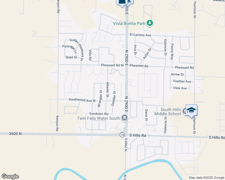 map of restaurants, bars, coffee shops, grocery stores, and more near 1444 Saddler Street in Twin Falls