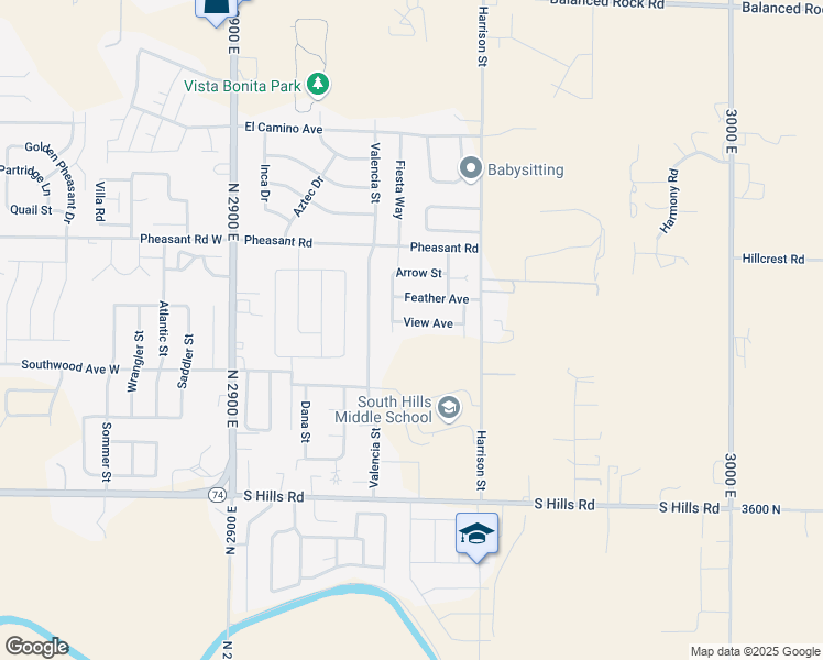 map of restaurants, bars, coffee shops, grocery stores, and more near 390 View Avenue in Twin Falls