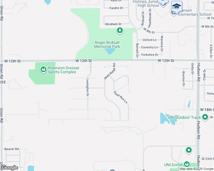 map of restaurants, bars, coffee shops, grocery stores, and more near 1426-1502 Quail Ridge Road in Cedar Falls