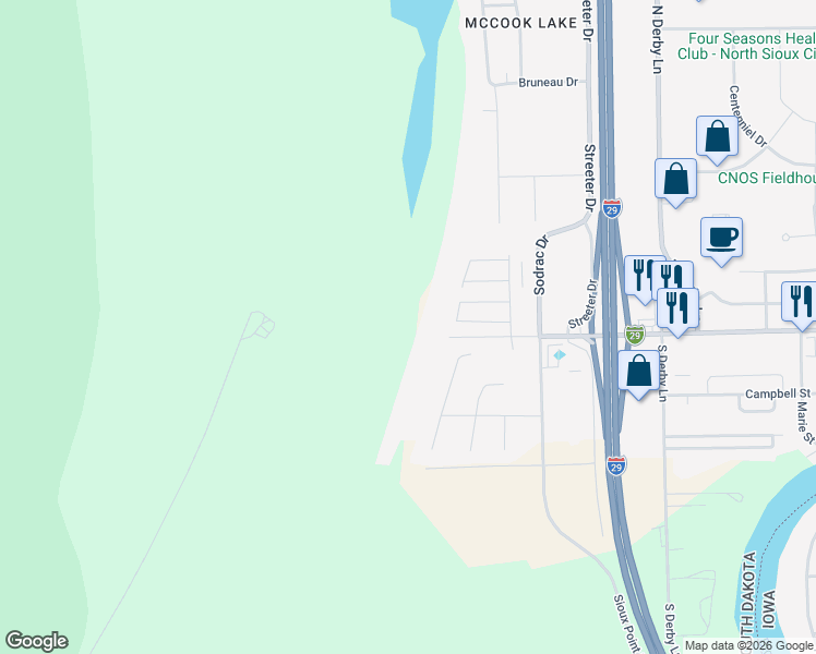 map of restaurants, bars, coffee shops, grocery stores, and more near in North Sioux City