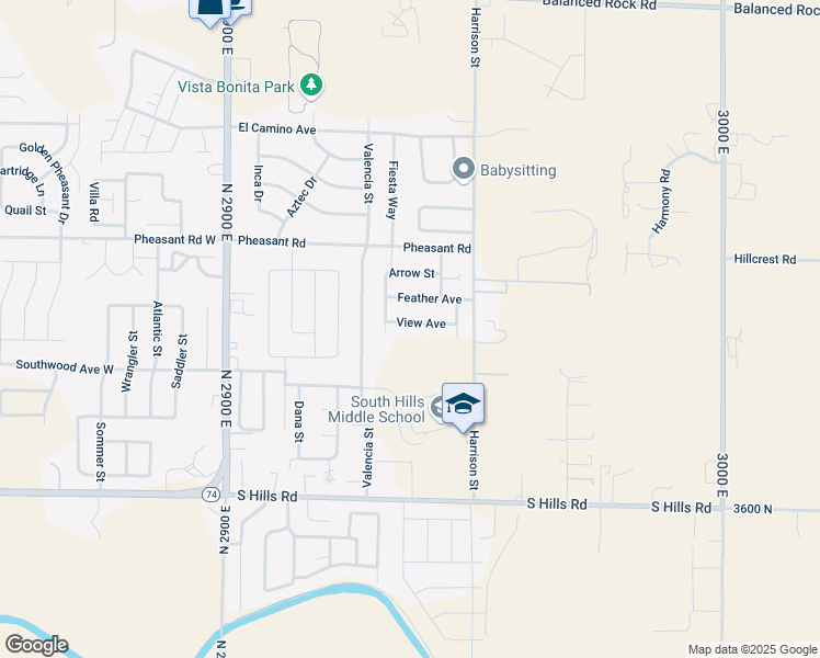 map of restaurants, bars, coffee shops, grocery stores, and more near 390 View Avenue in Twin Falls