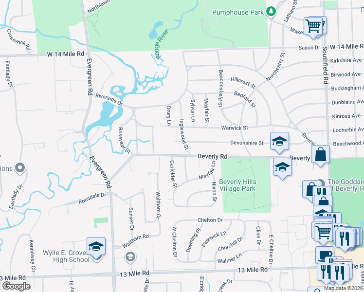 map of restaurants, bars, coffee shops, grocery stores, and more near 19321 Devonshire St in Beverly Hills