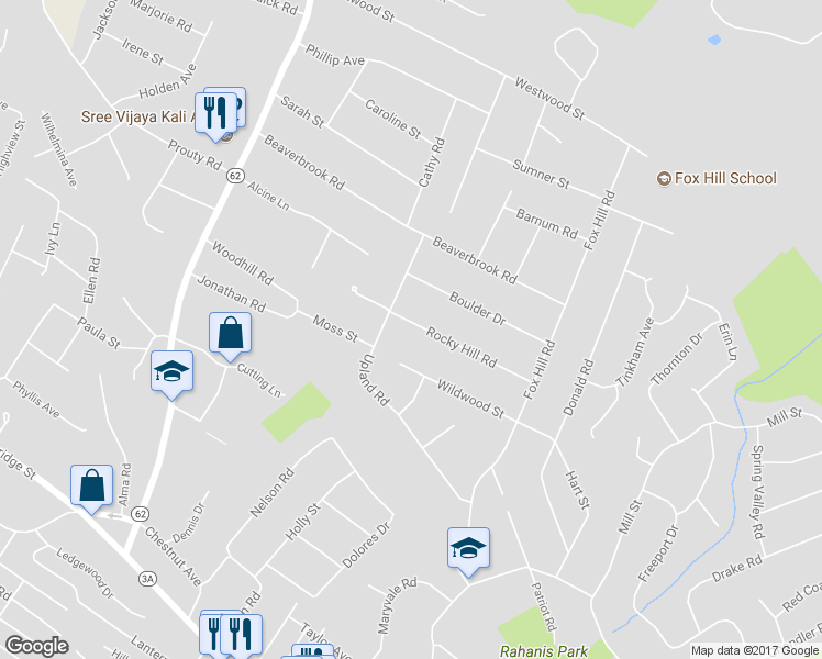 map of restaurants, bars, coffee shops, grocery stores, and more near 3 Rocky Hill Road in Burlington