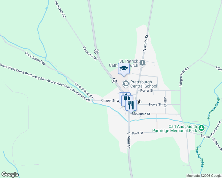 map of restaurants, bars, coffee shops, grocery stores, and more near 13 Naples Hill Road in Prattsburgh