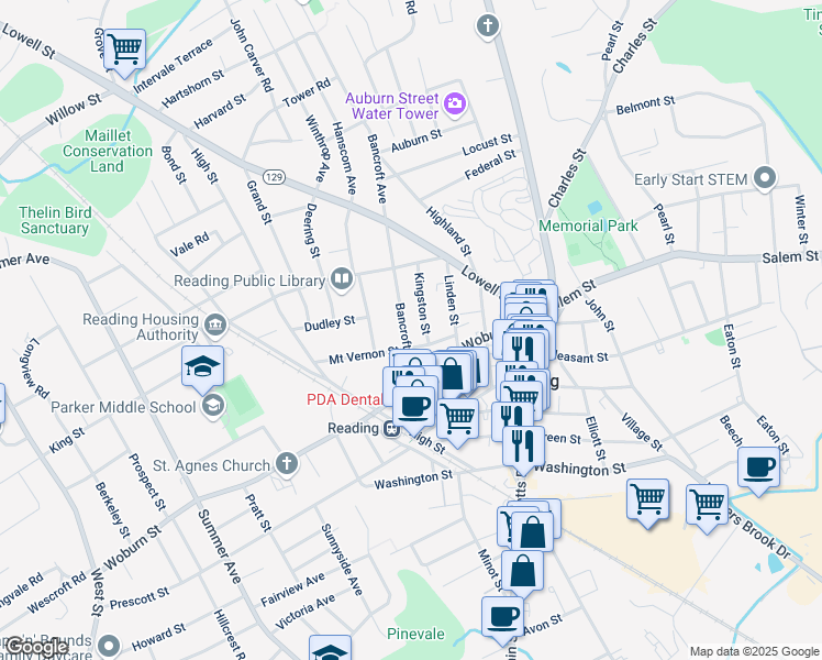 map of restaurants, bars, coffee shops, grocery stores, and more near 31 Bancroft Avenue in Reading
