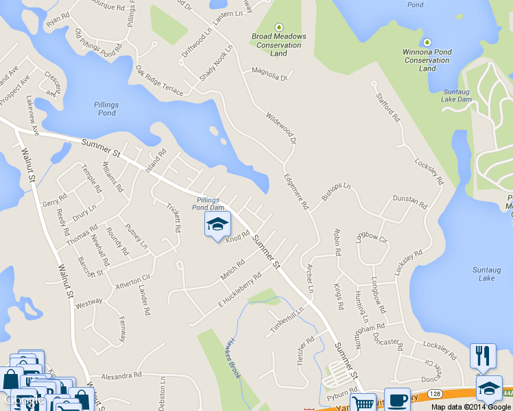 map of restaurants, bars, coffee shops, grocery stores, and more near 14 Parkwood Road in Lynnfield