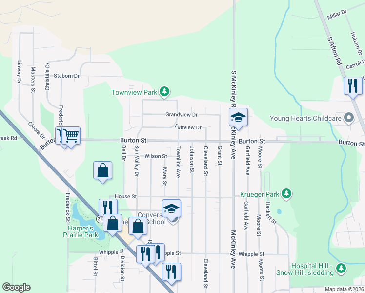 map of restaurants, bars, coffee shops, grocery stores, and more near 1851 Townline Avenue in Beloit
