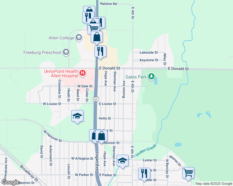 map of restaurants, bars, coffee shops, grocery stores, and more near 636 Sherman Avenue in Waterloo