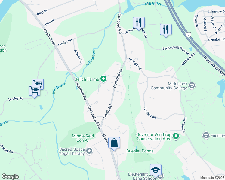 map of restaurants, bars, coffee shops, grocery stores, and more near 1480 Concord Road in Billerica