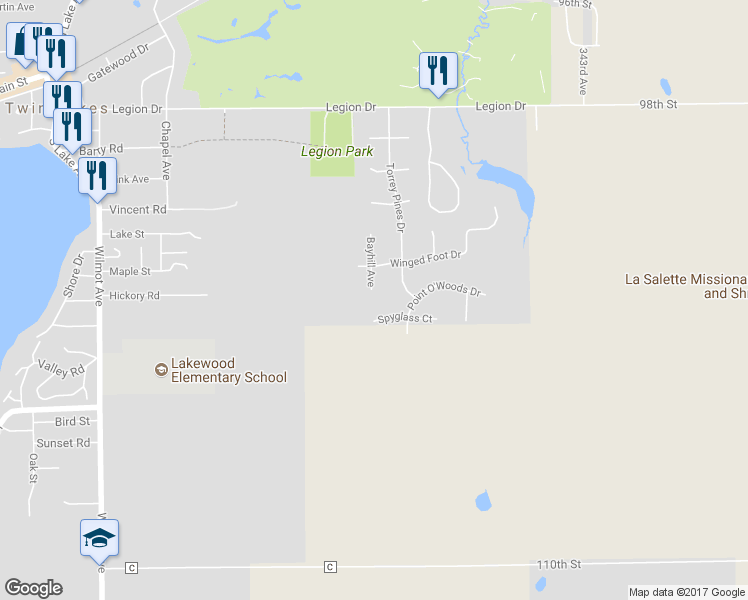map of restaurants, bars, coffee shops, grocery stores, and more near 722 Bayhill Avenue in Twin Lakes