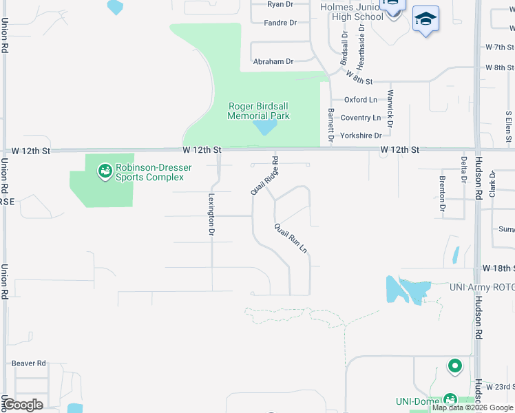 map of restaurants, bars, coffee shops, grocery stores, and more near 1426 Quail Ridge Road in Cedar Falls