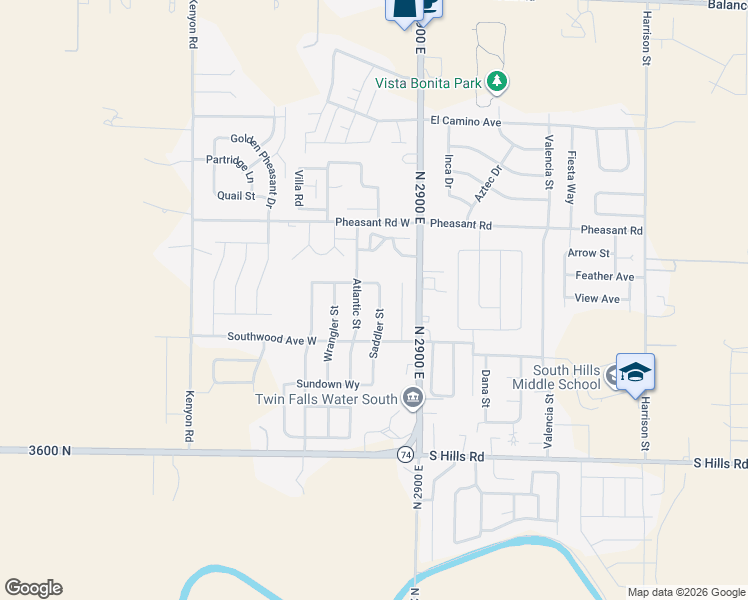 map of restaurants, bars, coffee shops, grocery stores, and more near 1444 Saddler Street in Twin Falls