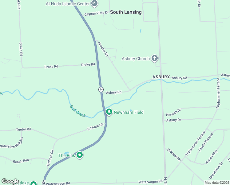 map of restaurants, bars, coffee shops, grocery stores, and more near 17 Asbury Road in Lansing