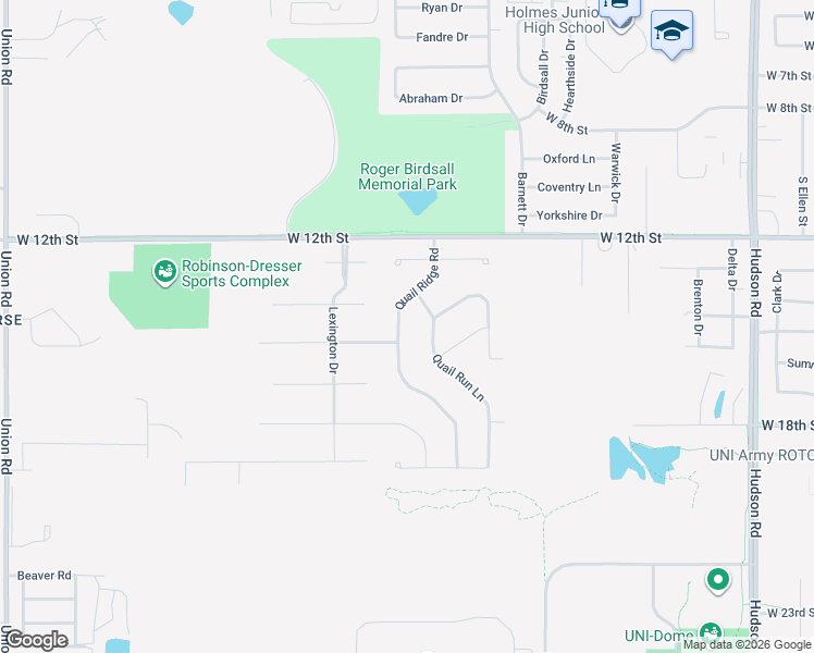 map of restaurants, bars, coffee shops, grocery stores, and more near 1426-1502 Quail Ridge Road in Cedar Falls