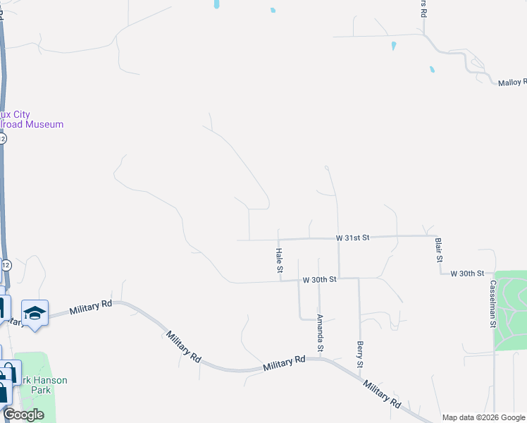 map of restaurants, bars, coffee shops, grocery stores, and more near 3153 Hale Street in Sioux City